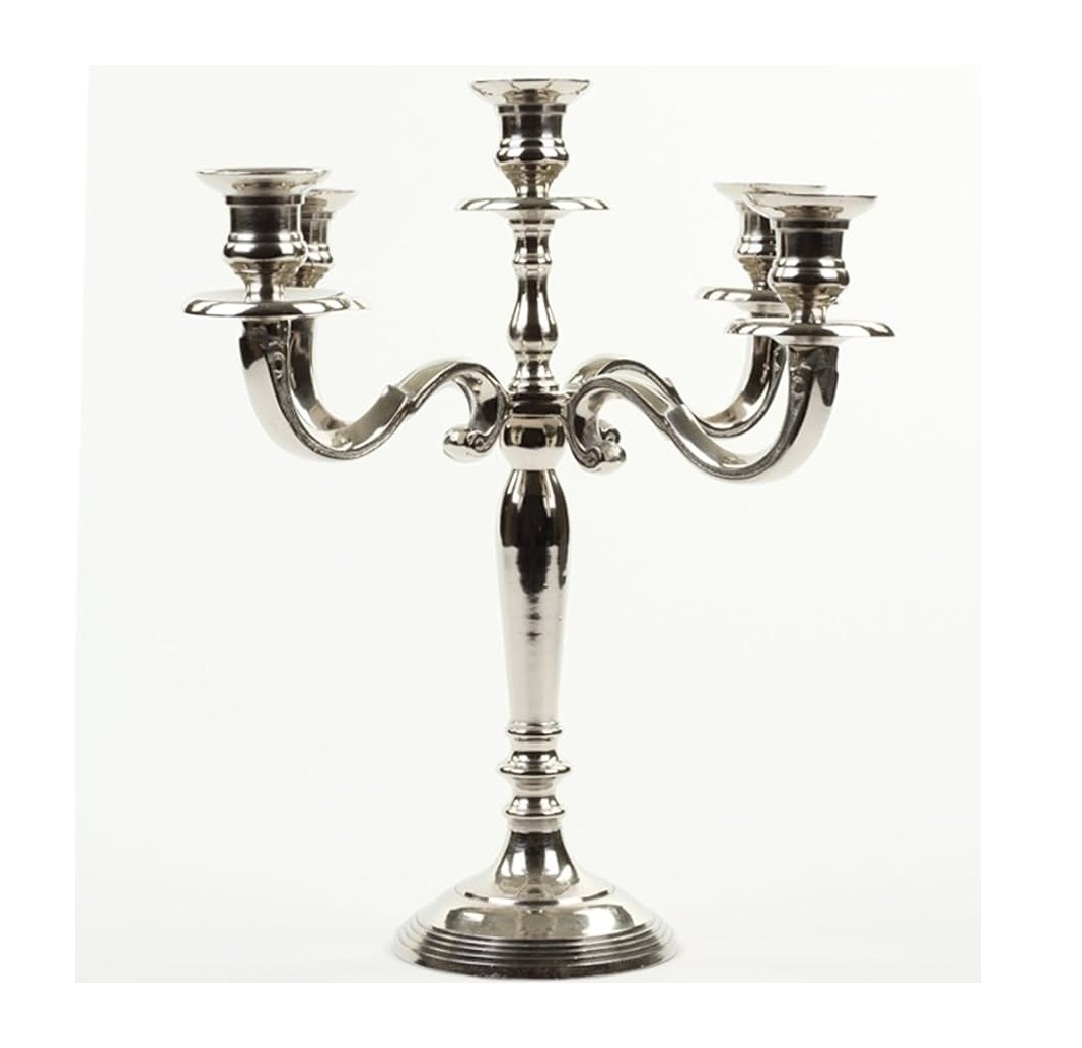 Modern Design Aluminium Candelabra Five Candle Lights Cup With Nickel Plating Finishing Round Base For Home Decoration