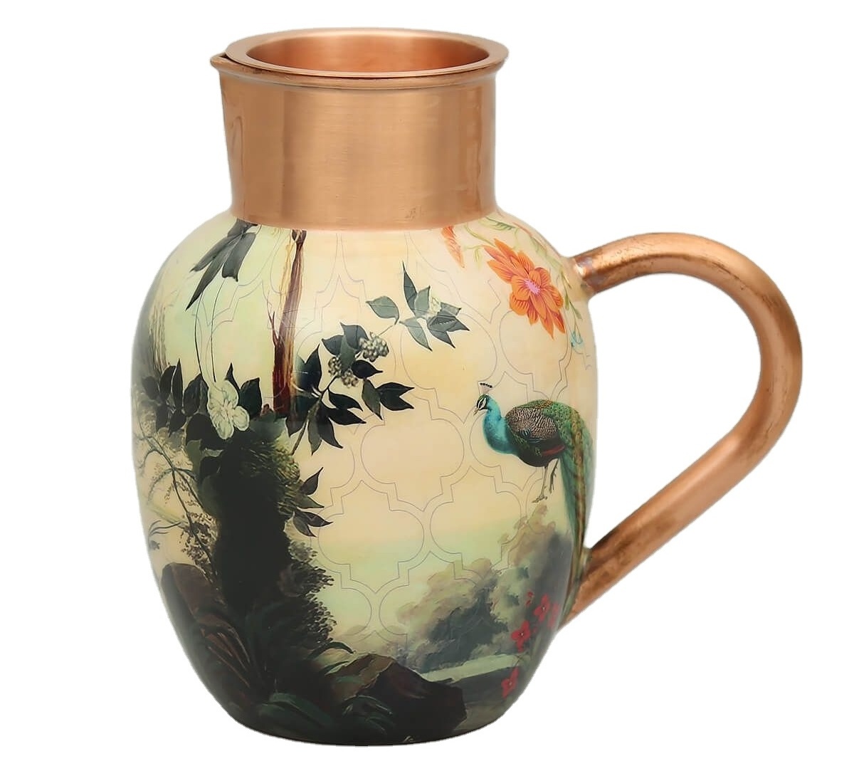 New Enamel Finished Butterfly Design Pure Copper Pitcher For Drinking Purpose In New Style Copper Jug For Home And Kitchen