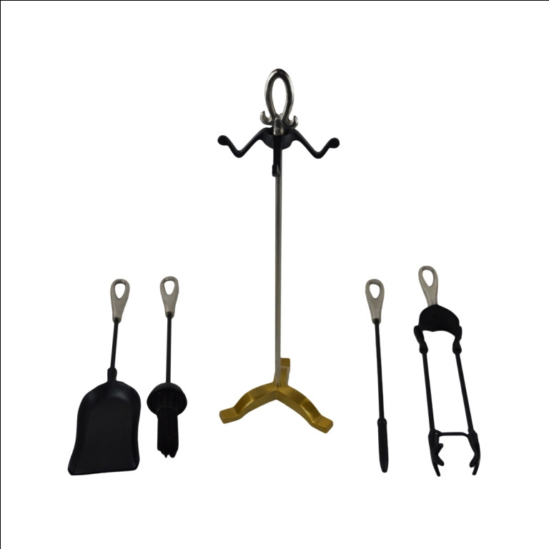 Pellet Stove Fireplace Tools Set Iron Tool Set and Holder Outdoor Fire set Fire Pit Stand Rustic Tongs Shovel Rocket Stove