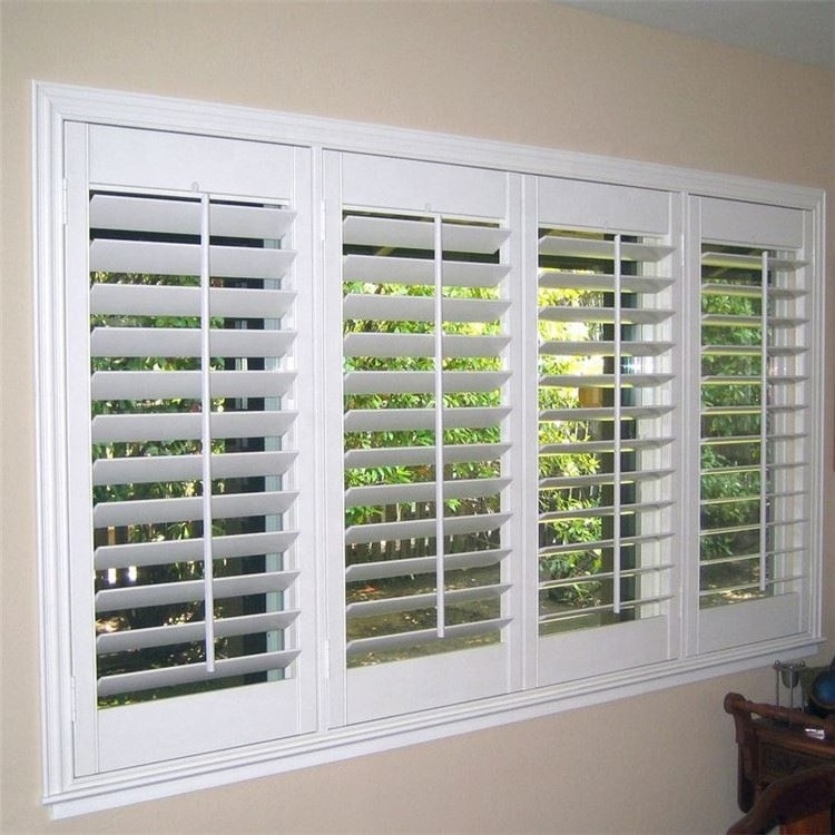 Z Frame White Coated PVC Louver Plantation Shutters Ready-Made Motorized Window Shades Indoor Shutters & Blinds