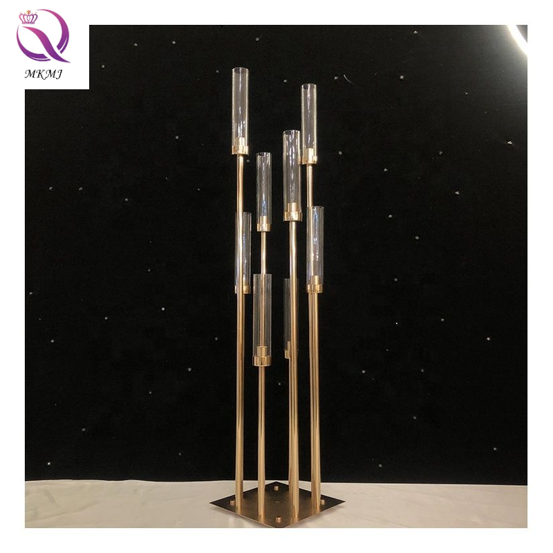 Wholesale Elegant Tall 57 Inch 8 Heads 10 Arm Golden Metal Candelabra Candle Holders Centerpieces For Wedding Table Decoration