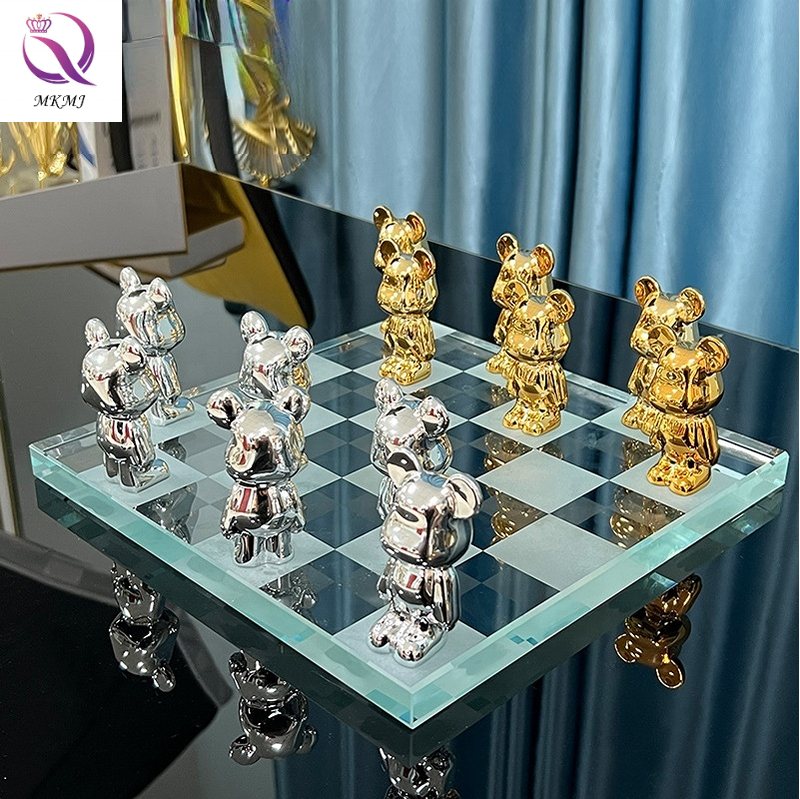 High Quality  Chess Set Crystal Luxury Chess Game Board Decor Gloomy Bear Chess Pieces For Indoor Games