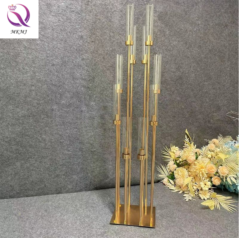 Wholesale Elegant Tall 57 Inch 8 Heads 10 Arm Golden Metal Candelabra Candle Holders Centerpieces For Wedding Table Decoration