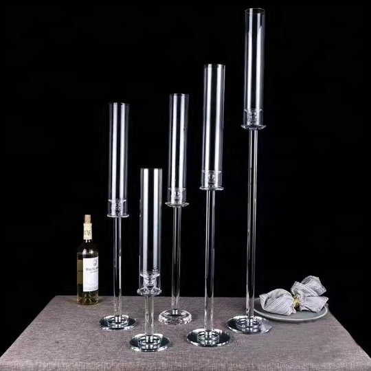 Set Of 5  glass candle holder set crystal glass cylinder cube  cover clear candlestick holder for wedding table centerpieces