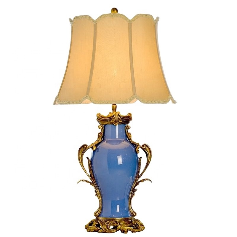 Hand-painted blue and white ceramic with copper large decorative desk lamp living room bedroom study hotel desk lamp