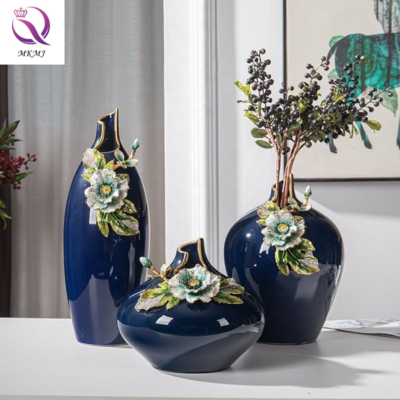 Decorative Vase For Living Room Porcelain Flower Vase Ceramic Table Royal Blue Vase For Home Decor