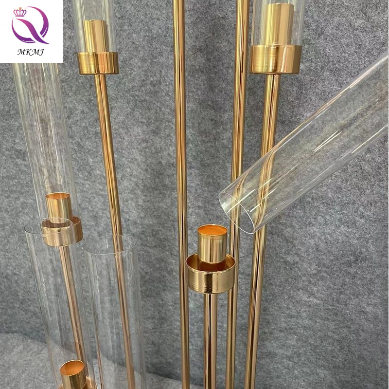 Wholesale Elegant Tall 57 Inch 8 Heads 10 Arm Golden Metal Candelabra Candle Holders Centerpieces For Wedding Table Decoration