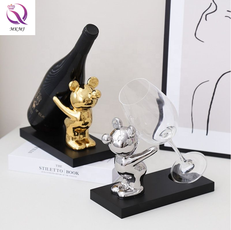 Modern Light Luxury Ceramic Gold Animal Ornaments Silver Wine Rack Ornaments Dining Table Living Room Home Decoration