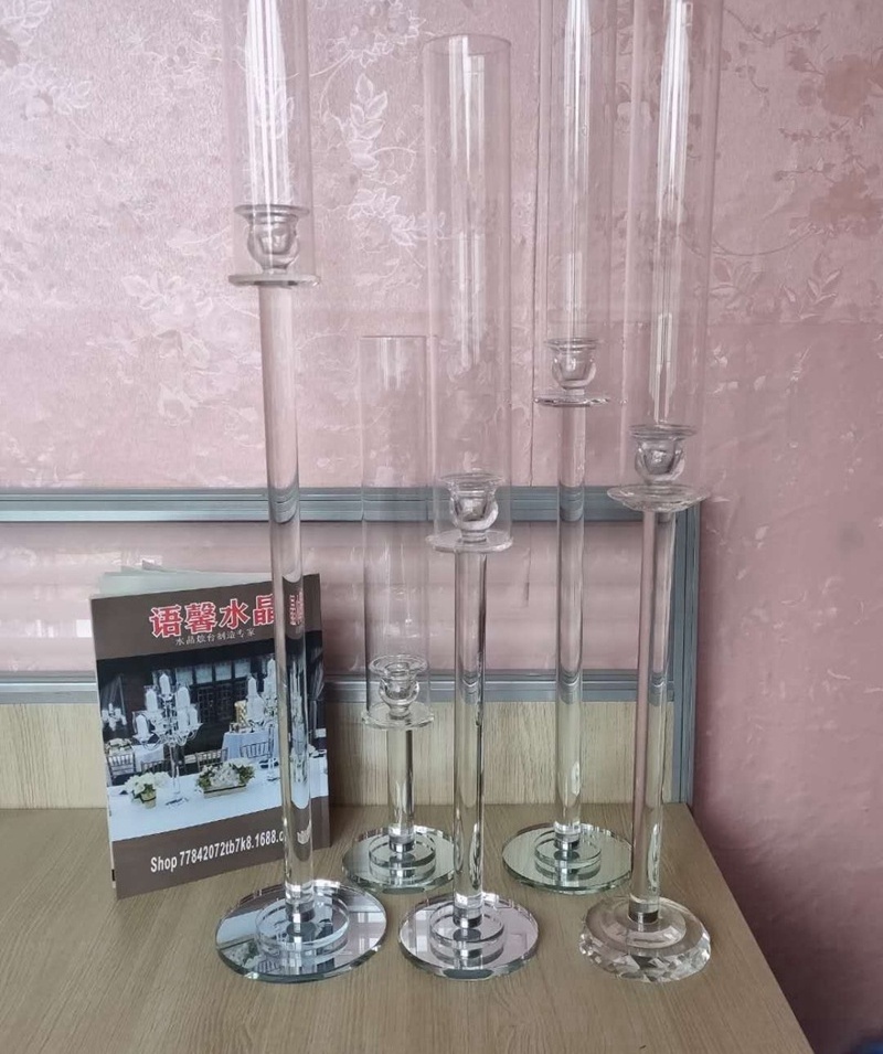 Set Of 5  glass candle holder set crystal glass cylinder cube  cover clear candlestick holder for wedding table centerpieces