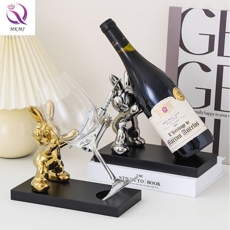 Modern Light Luxury Ceramic Gold Animal Ornaments Silver Wine Rack Ornaments Dining Table Living Room Home Decoration