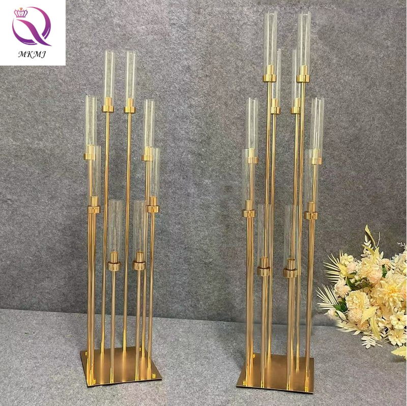 Wholesale Elegant Tall 57 Inch 8 Heads 10 Arm Golden Metal Candelabra Candle Holders Centerpieces For Wedding Table Decoration