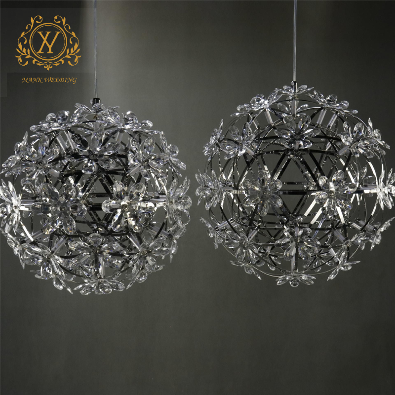 Round Small Flower Chandelier Luminous Crystal Flower Ball Ceiling Decoration Wedding LED Hanging Light