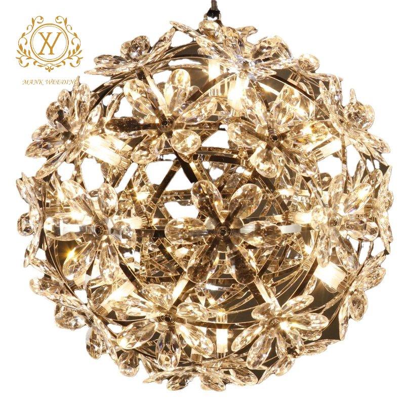 Round Small Flower Chandelier Luminous Crystal Flower Ball Ceiling Decoration Wedding LED Hanging Light