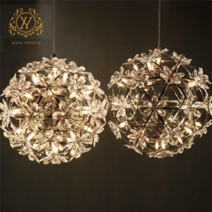 Round Small Flower Chandelier Luminous Crystal Flower Ball Ceiling Decoration Wedding LED Hanging Light