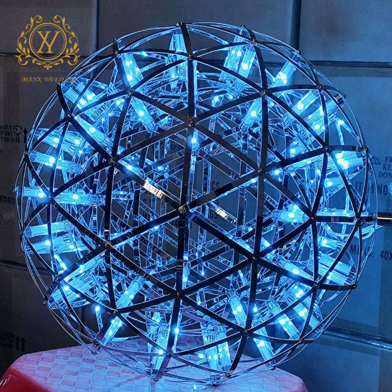 Round Small Flower Chandelier Luminous Crystal Flower Ball Ceiling Decoration Wedding LED Hanging Light