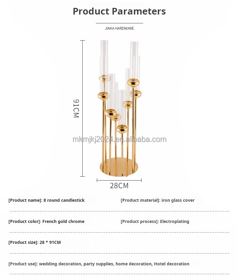 8 Arms Round Base Iron Metal Candlestick Wedding Candle Holder Gold Centerpiece for Wedding Table Party Banquet Home Decoration