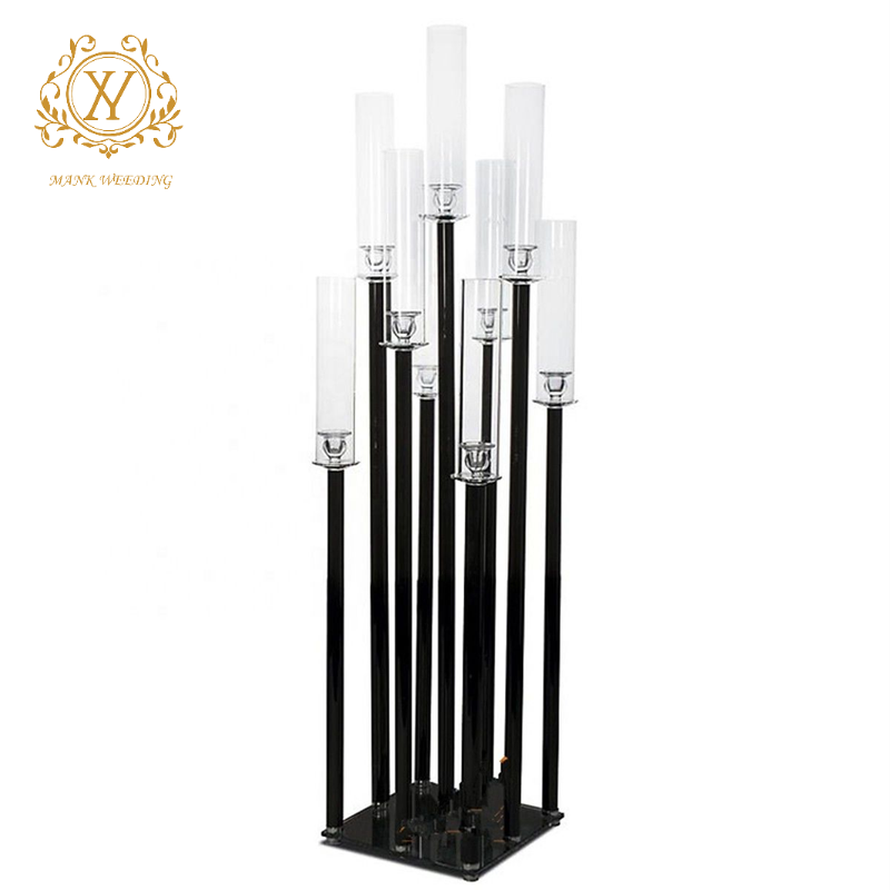 Tall Black Candle Holder Stand Wedding Props Road Lead European 9 Arms Candlestick for Wedding Hotel Home Decoration