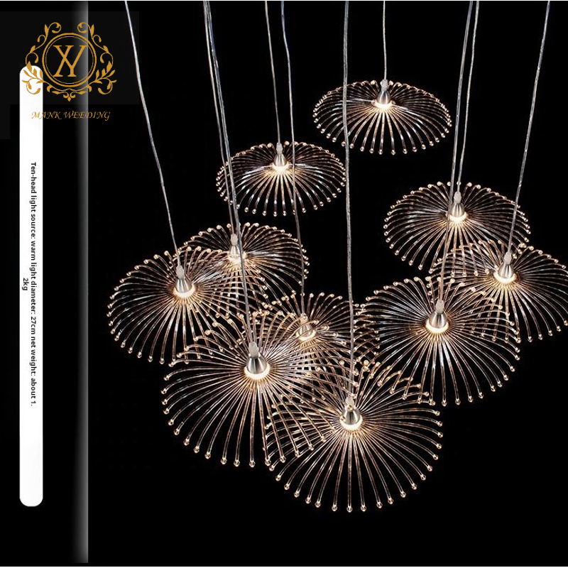 Wedding Props10 Head LED Acrylic Dandelion Ceiling Lighting Decorative Hanging Lamp for Wedding Birthday Party Decor