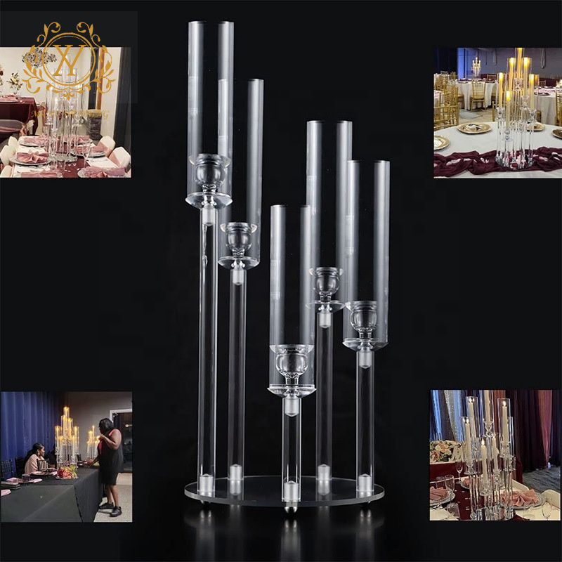 Cheap New Modern Acrylic Candle Holder Wedding Candlestick Holders Hurricane Candle Holder Wedding Decoration Table Centerpiece