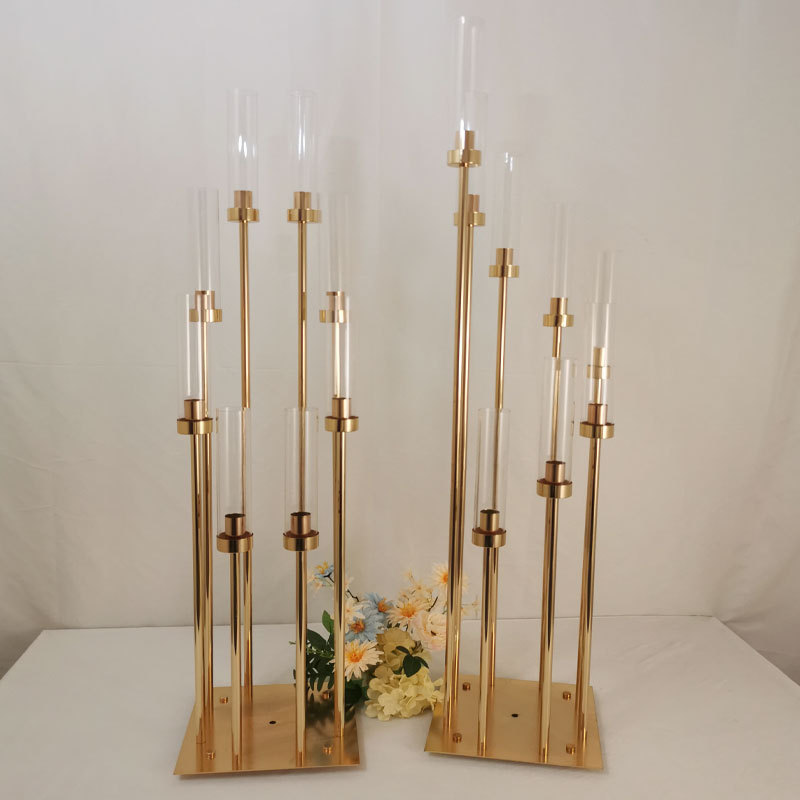 Wedding Gold Backgamp Candlestick Road Lead Stage Candlestick Chandelier 3 6 8 10 Arm Metal Candle Holder Decoration