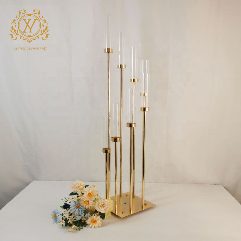 Wedding Gold Backgamp Candlestick Road Lead Stage Candlestick Chandelier 3 6 8 10 Arm Metal Candle Holder Decoration