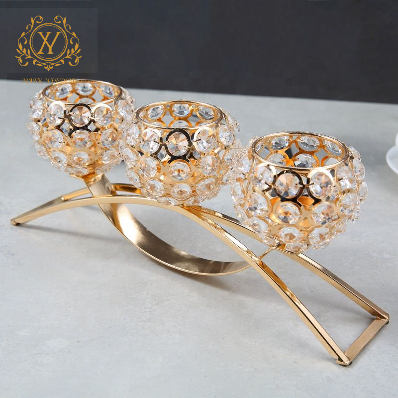 Hot European Crystal Candlestick Decoration Nordic Gold Light Luxury Iron Table Candle Lamp For Home Wedding Decoration