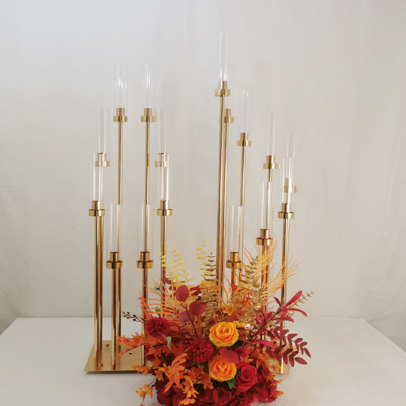 Wedding Gold Backgamp Candlestick Road Lead Stage Candlestick Chandelier 3 6 8 10 Arm Metal Candle Holder Decoration