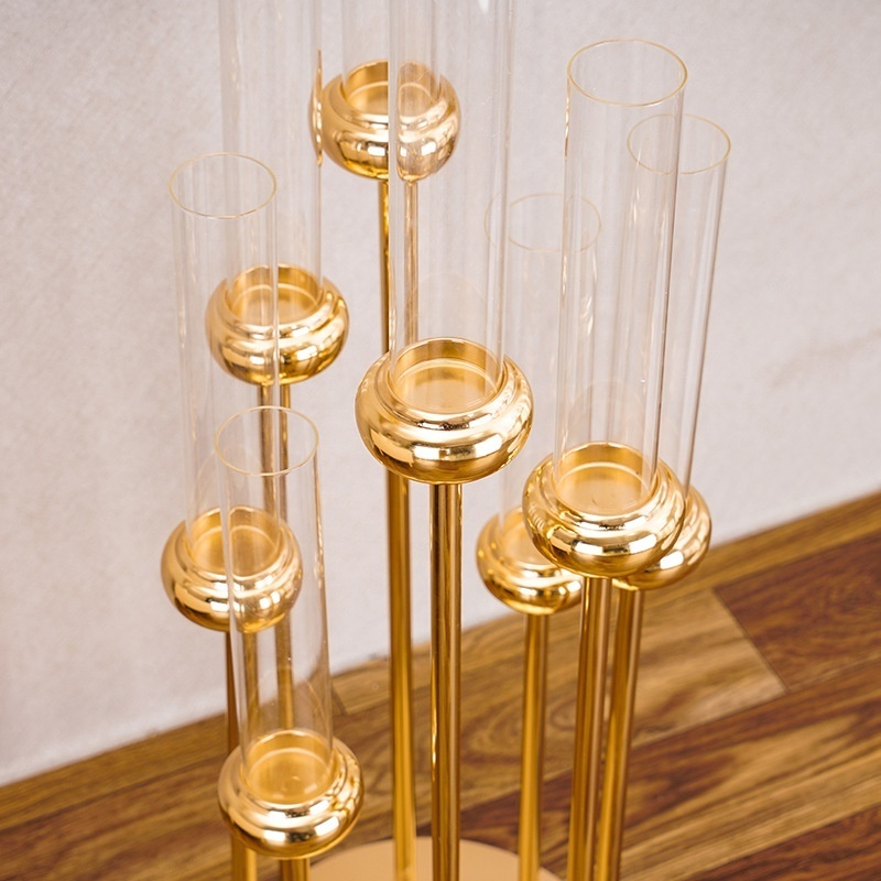 8 Arms Round Base Iron Metal Candlestick Wedding Candle Holder Gold Centerpiece for Wedding Table Party Banquet Home Decoration