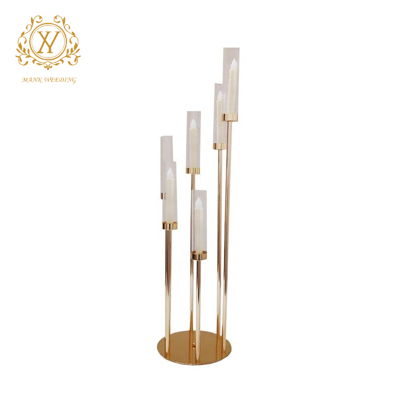 Wedding Gold Backgamp Candlestick Road Lead Stage Candlestick Chandelier 3 6 8 10 Arm Metal Candle Holder Decoration