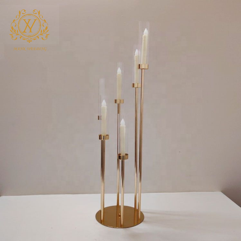 Wedding Gold Backgamp Candlestick Road Lead Stage Candlestick Chandelier 3 6 8 10 Arm Metal Candle Holder Decoration