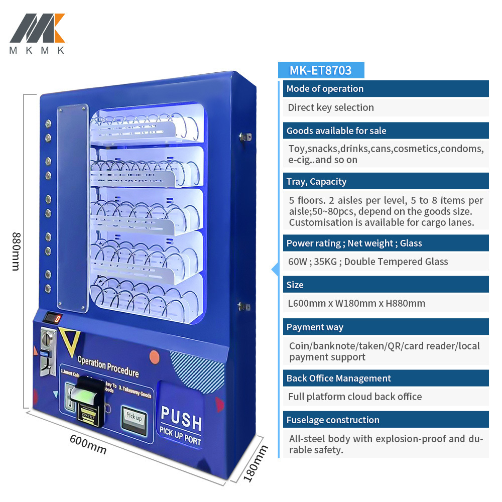 Vending Machine Wall Mounted Small Snacks and LED light soda machine vending machine for food and snacks