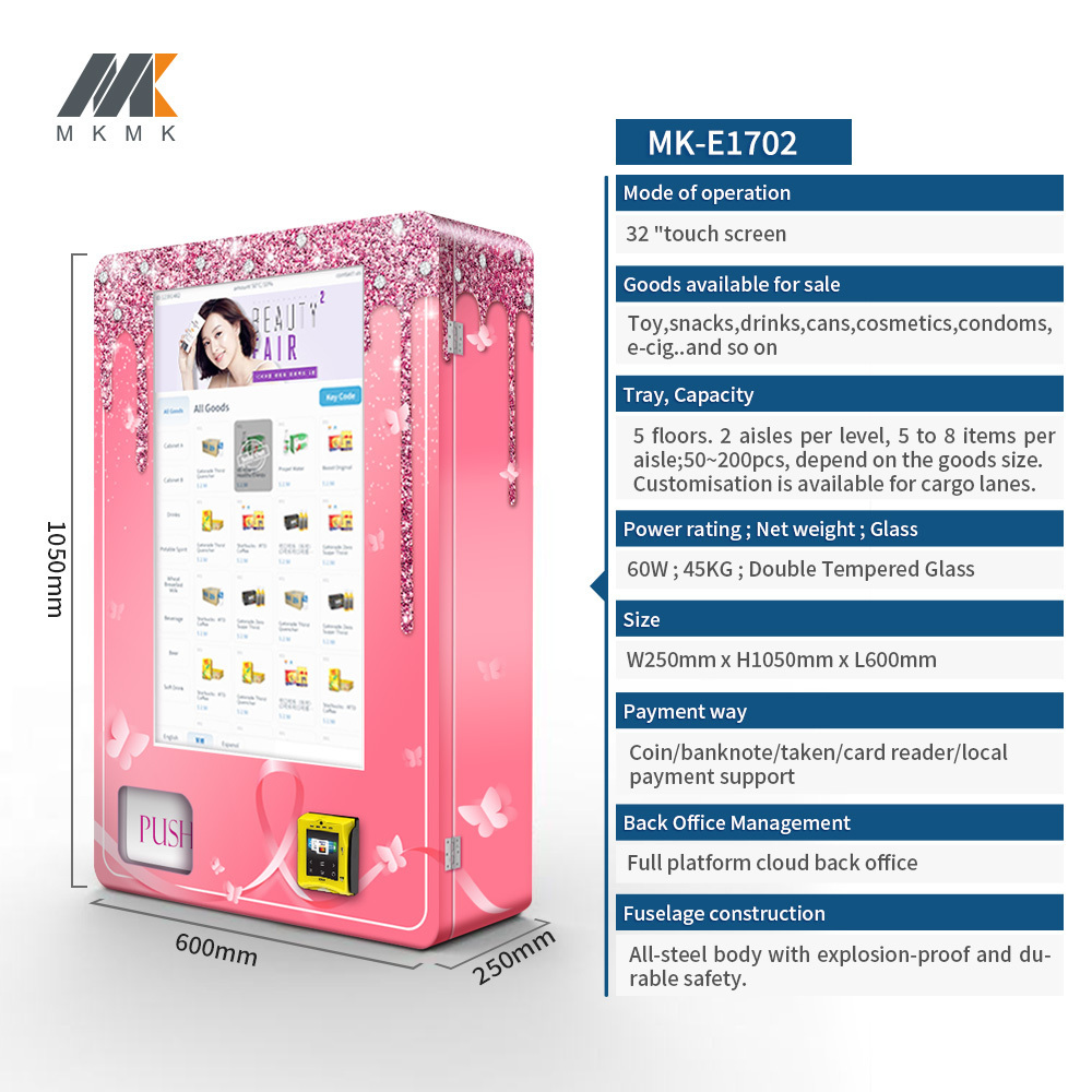 Support customized 24 Hours Multiple Operated Touch Screen Vending Machine Small Vending Machine