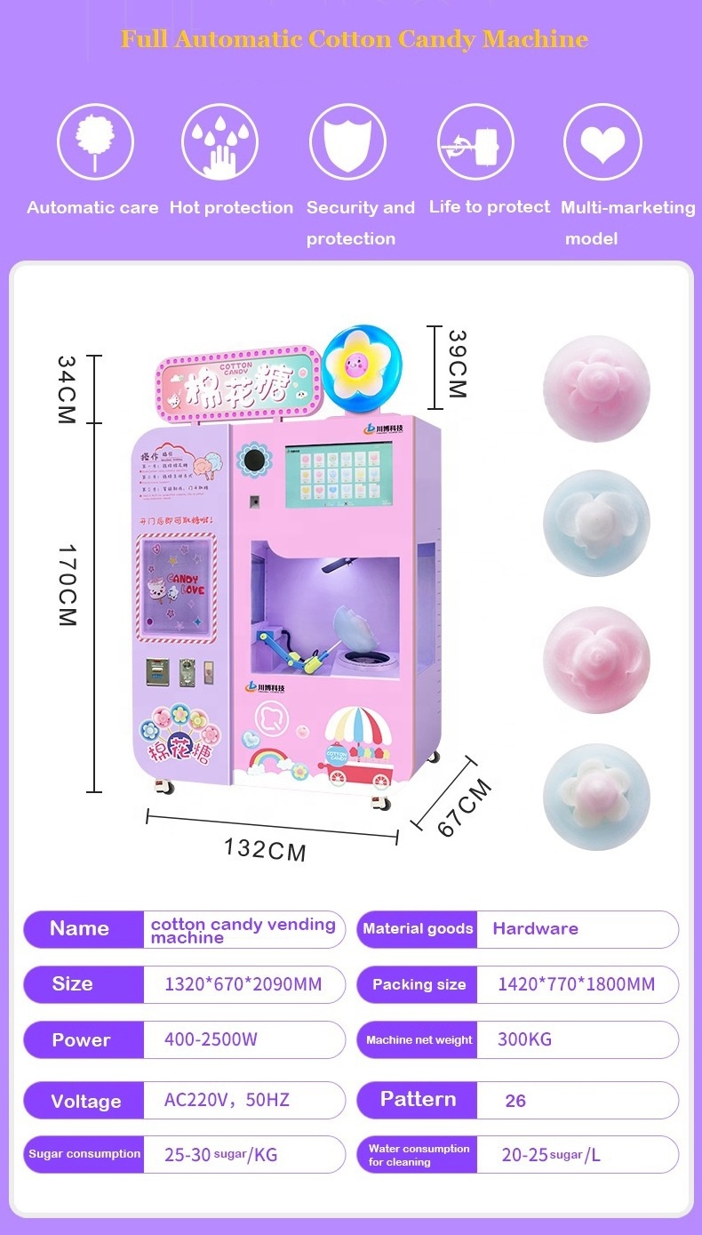 Multiple Colour 26 Flower-Styles Fully-automatic Flower Cotton Candy Machine Vending