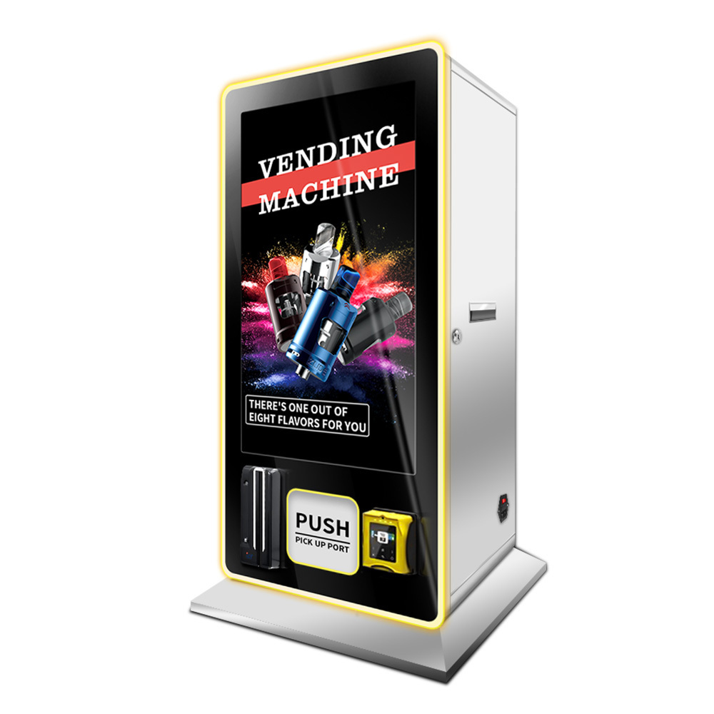 Wall-mounted tabletop 24-hour touch screen vending machine with age verification cashless transaction accepts customization