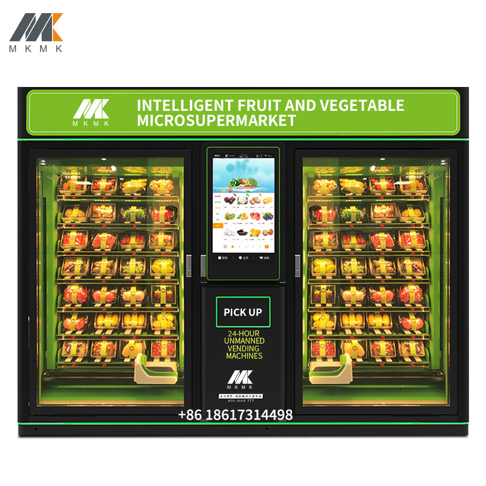 32-Inch Screen Salad Vegetable and Fresh Fruits Fully Automatic Double-cabinet Commercial Vending Machine