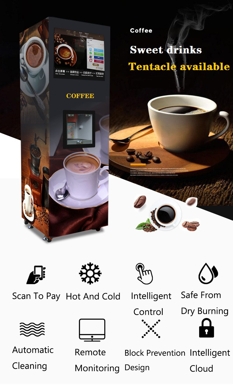 Wall mounted Intelligent Full automatic 24 Hours Self-service coffee vending machine