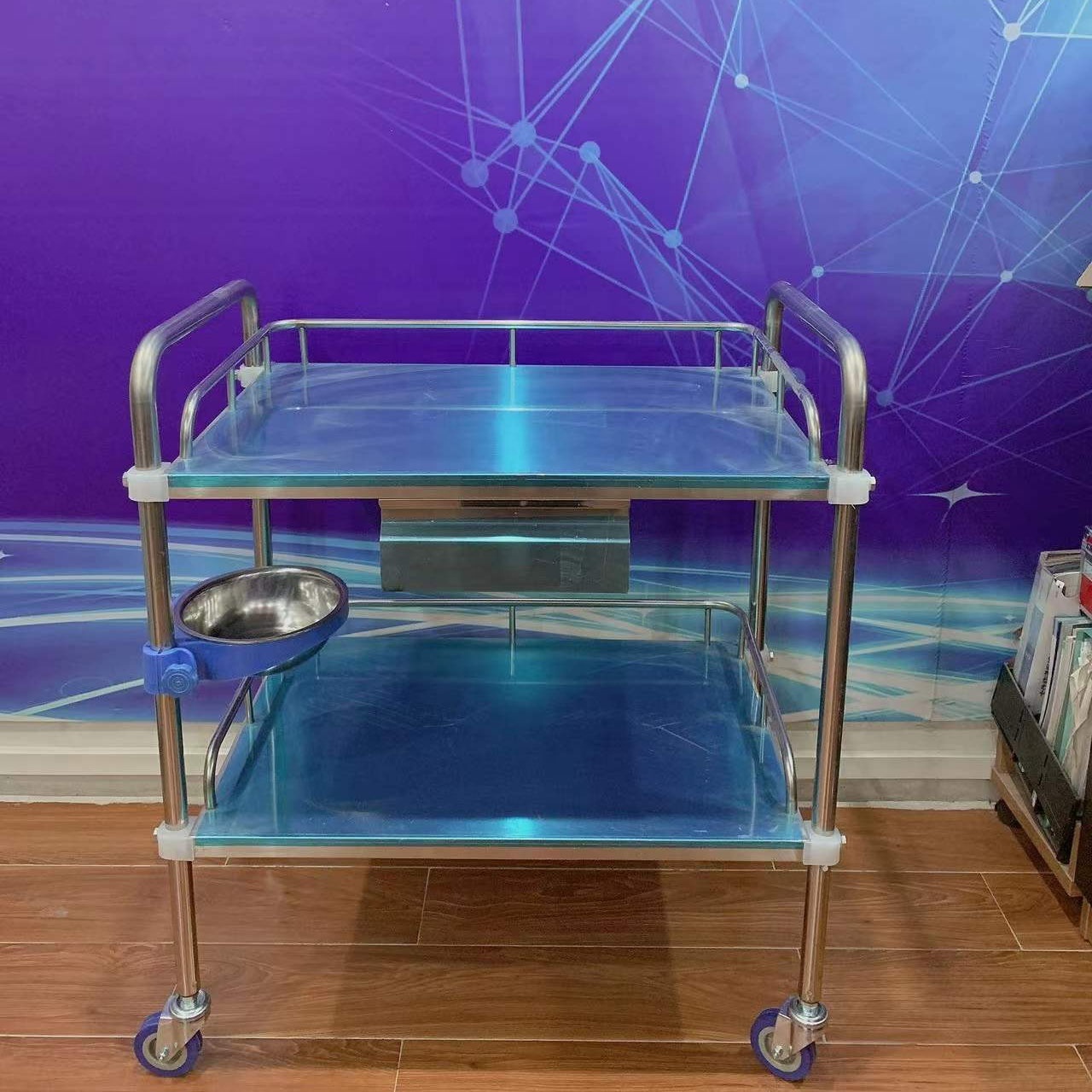 Customized Stainless Steel Medical Cart Clinic Hospital Trolley With Wheels and Drawer