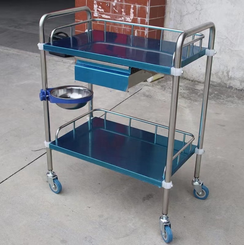 Customized Stainless Steel Medical Cart Clinic Hospital Trolley With Wheels and Drawer