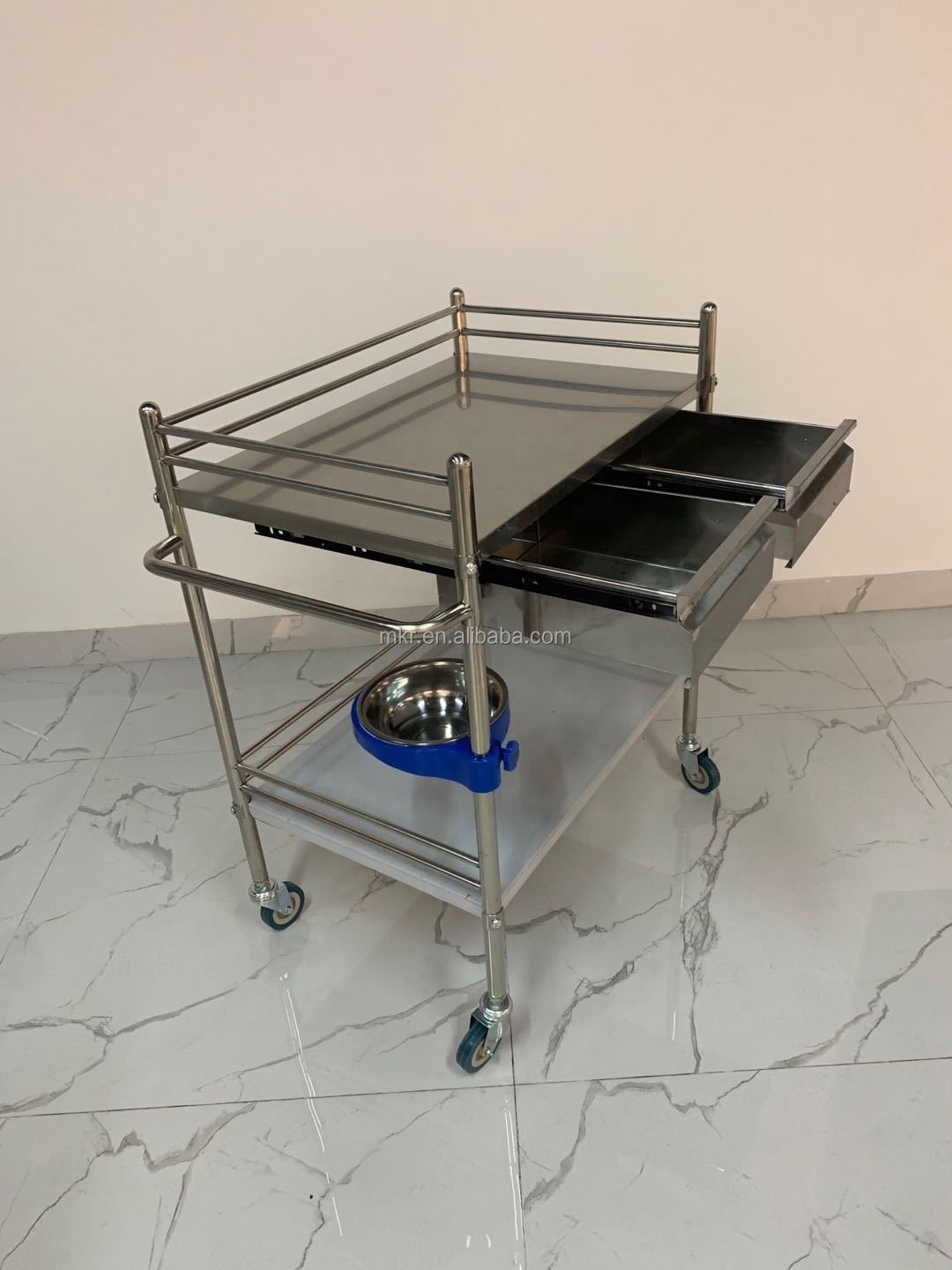 Customized Stainless Steel Medical Cart Clinic Hospital Trolley With Wheels and Drawer