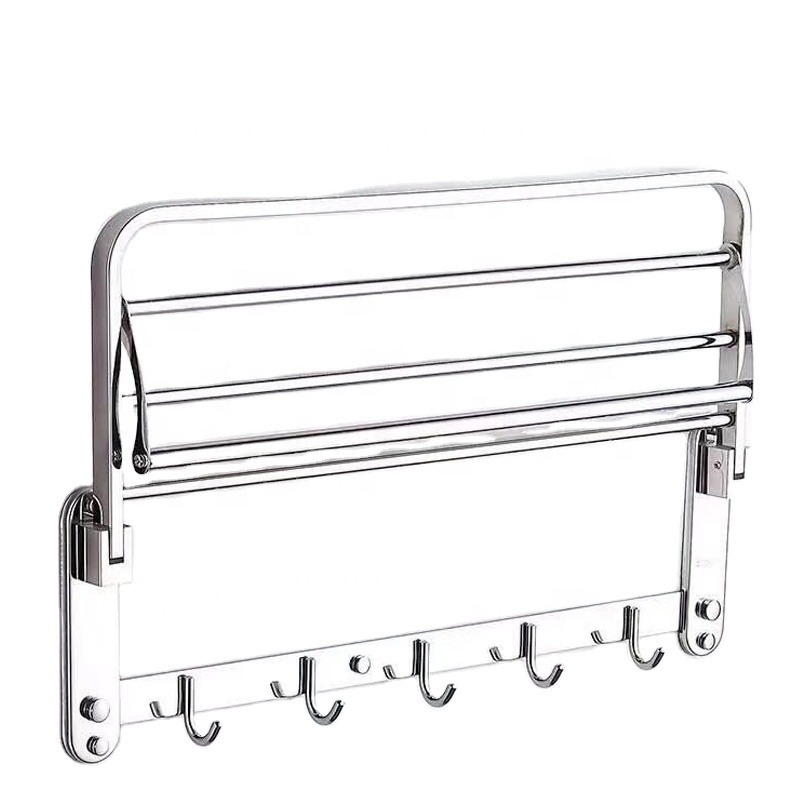 Bath fittings 304 stainless steel folding towel shelf bathroom modern wall mounted towel racks with hook