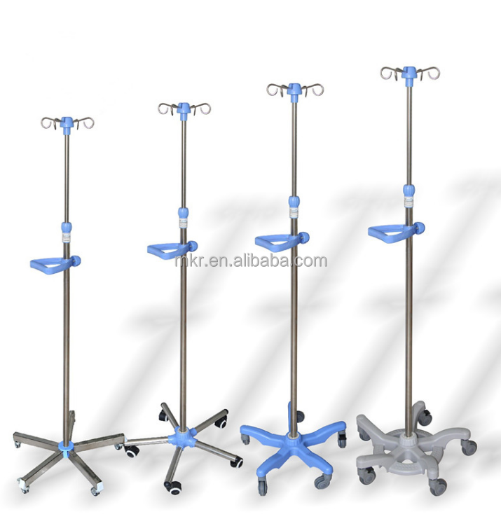 factory price portable foldable 5 legs Height adjustable Mobile Stainless Steel Infusion pole iv drip stand for hospital bed