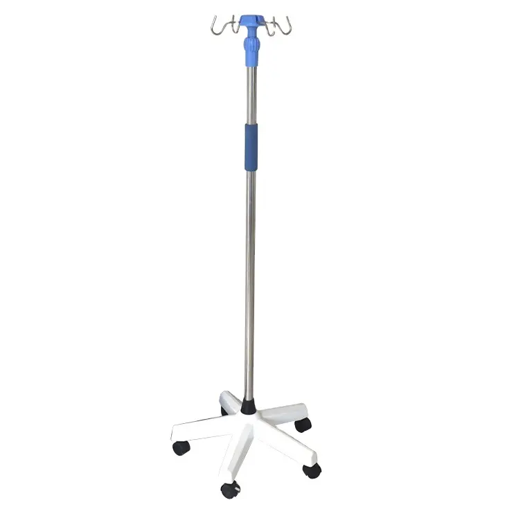 factory price portable foldable 5 legs Height adjustable Mobile Stainless Steel Infusion pole iv drip stand for hospital bed