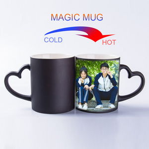 11oz heart handle Chameleon mug transfer colorful ceramic mug 	 magic coffee mug for print picture and logo