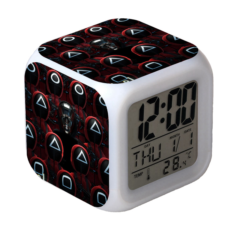 Sublimation blank Night Glowing Cube 7 Colors Clock LED Change LCD for Bedroom