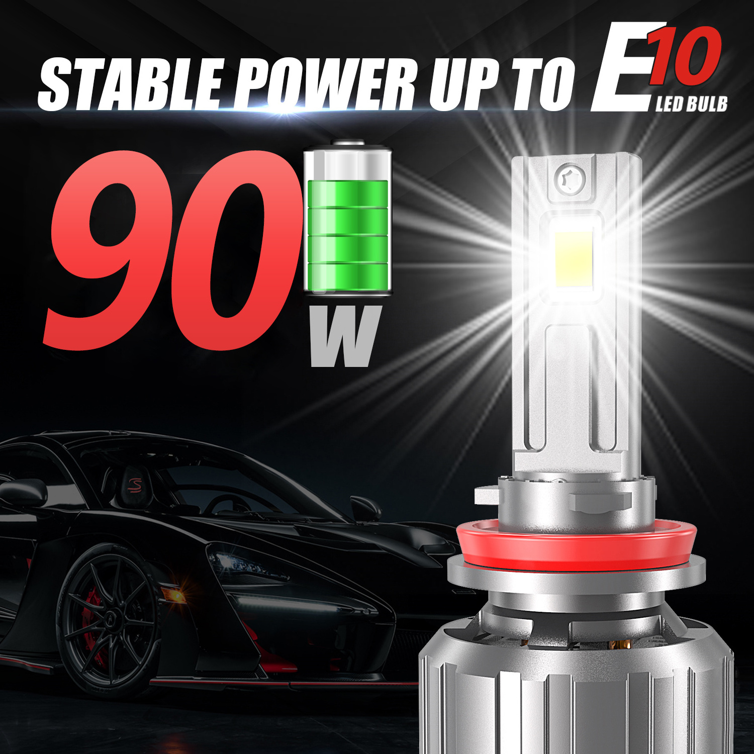 2023 E10 Super High Power 200W 48000LM 6500K 7545 Chip H1 H4 H7 H8 H9  H11 9005 9006 9012 Canbus led headlight bulbs