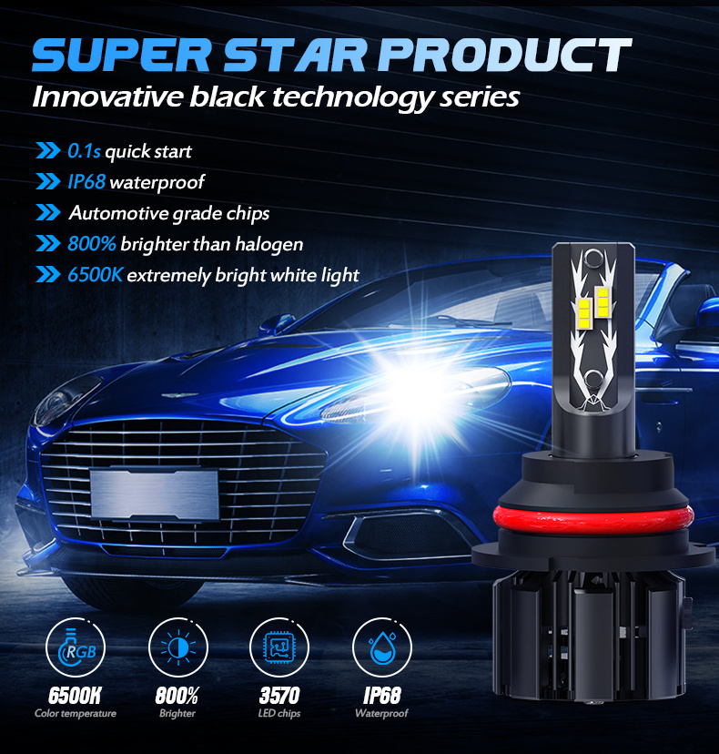 Cheap led headlight kits 6500k U12 12V 70W 20000Lm Fog light motorcycle light 3570 CHIP 9007 Dual beam Led Headlight bulbs