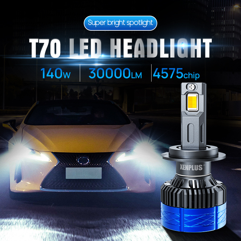 Xenplus T70 Tricolors 140W 30000LM Auto Lighting System H1 H3 H4 H7 H11 9005 9006 9012 Tricolors LED Headlight Bulb