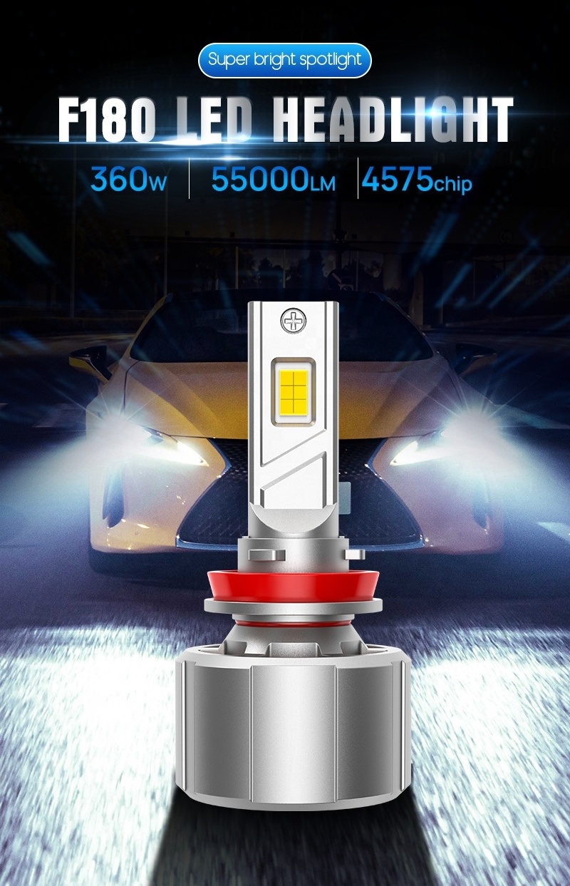 2023 XENPLUS F180 Super High Power 360W 55000LM 6500K 4570 Chip H1 H7 H8 H9 H11 9005 9006 9012 Led Headlight Bulbs