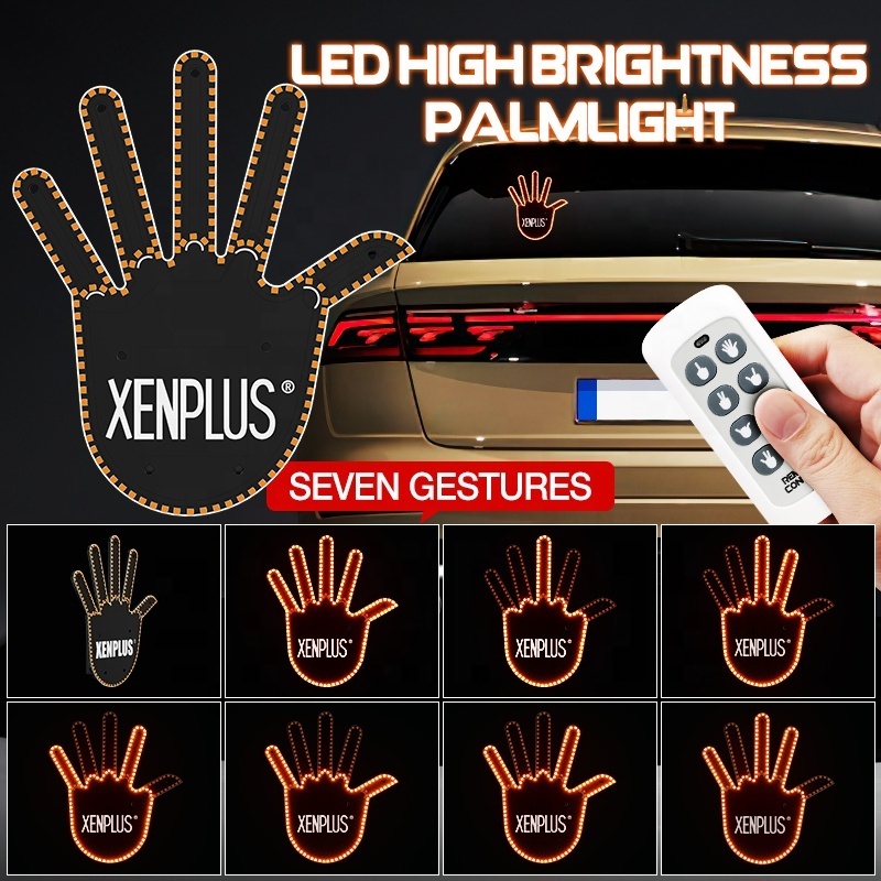 XENPLUS Newest Seven 7 Modes Car Light Middle Finger For Car Window 3M Adhesive Hand Gesture LED For Car Interior LOGO Light