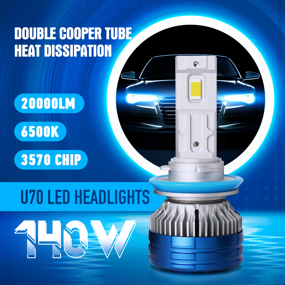 TOP Selling 12V U70 140W 20000LM 6500K 3570 CHIP IP68 880 H1 H3 H4 H7 H11 H13 9005 9006 9007 9012 Car LED HEADLIGHT BULB H11